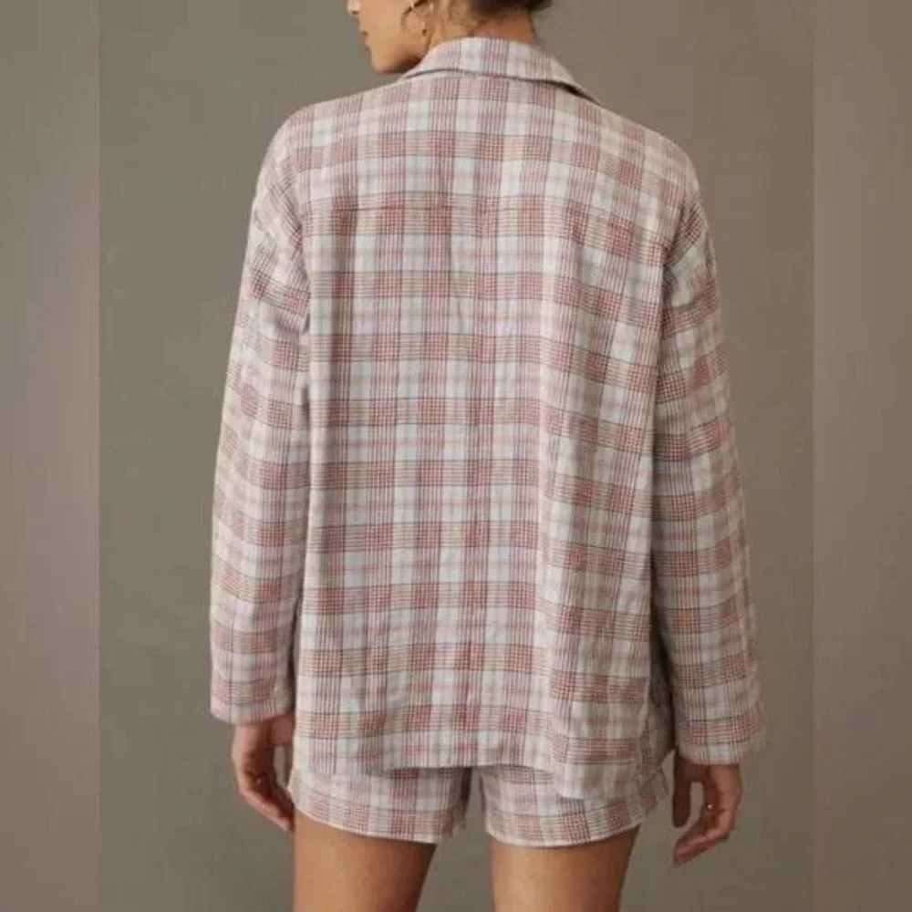 Maeve by Anthropologie Womens Plaid Blazer SZ XS Pink Blue Academia Button Front